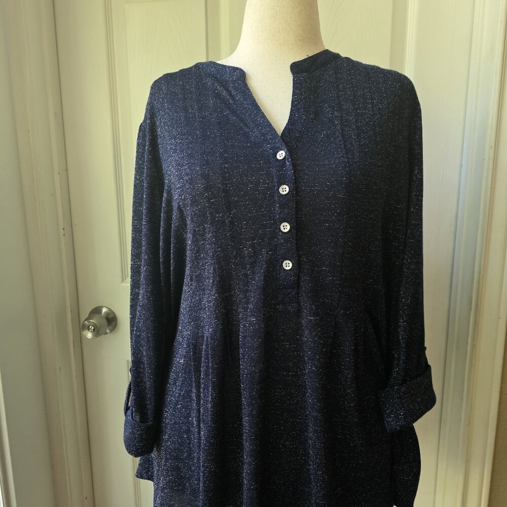 Kim Rogers Navy Metallic Bouse NWT 3/4 Sleeve 1X